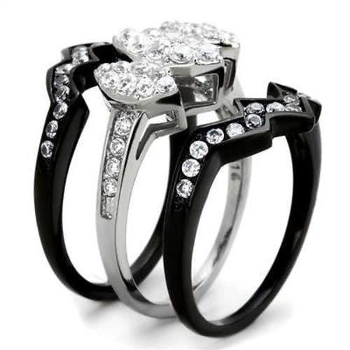 Thin Silver Line 3 Marquise Cluster Stainless Steel 3 Ring Set