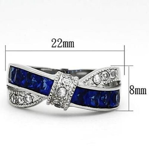Thin Blue Line Women's 1.75 Ct Blue & Clear CZ Stainless Steel Twist Ring