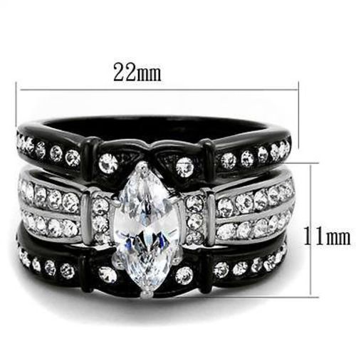 Thin Silver Line Marquise Cut Stainless Steel 3 Ring Set