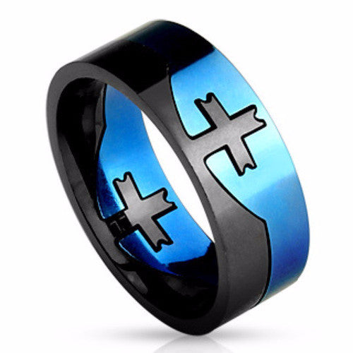 Thin Blue Line Cross Ring