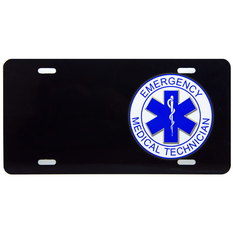 License Plate Black Emergency Medical Technician