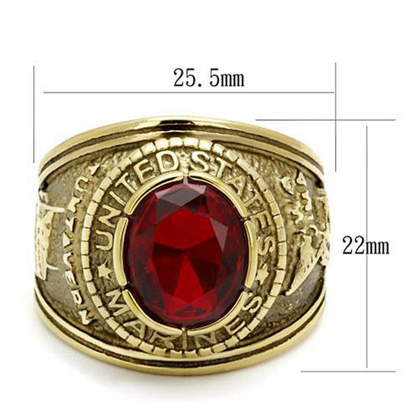 Marines Mens United States Military Ring Red Stone Gold Stainless Steel