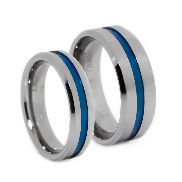 Thin Blue Line Tungsten Rings