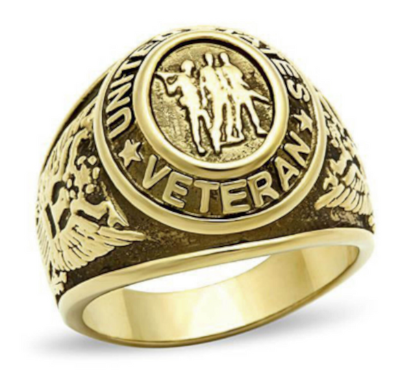 US Veterans Ring United States Military Gold IonPlate Stainless 8 - 14 1/2 sizes