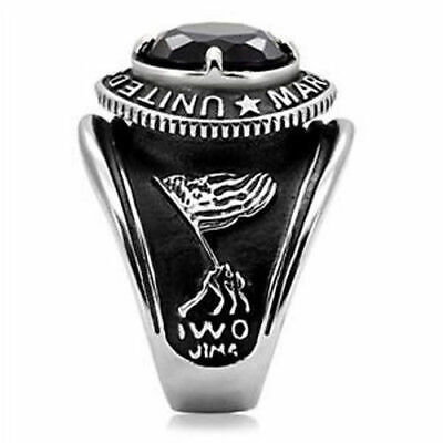 Mens Ring US Marines Iwo Jima 316 Steel Steel Dk Blue Stone Sizes 8 -14