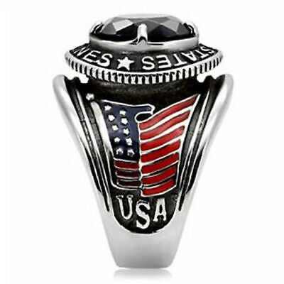 Mens Ring US Marines Iwo Jima 316 Steel Steel Dk Blue Stone Sizes 8 -14