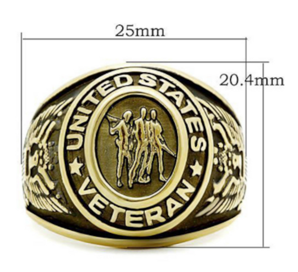 US Veterans Ring United States Military Gold IonPlate Stainless 8 - 14 1/2 sizes