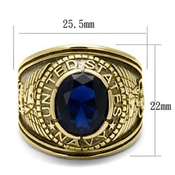 Navy Mens United States Military Ring Dark Blue Stone Gold Stainless Steel