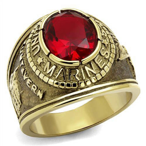 Marines Mens United States Military Ring Red Stone Gold Stainless Steel