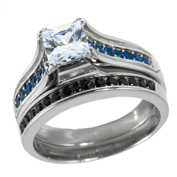 Thin Blue Line Wedding Ring Set