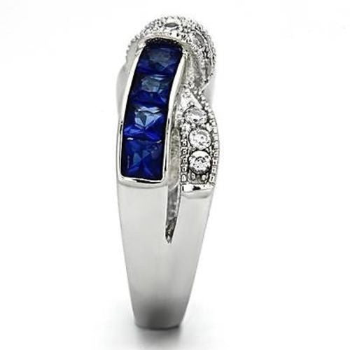 Thin Blue Line Women's 1.75 Ct Blue & Clear CZ Stainless Steel Twist Ring