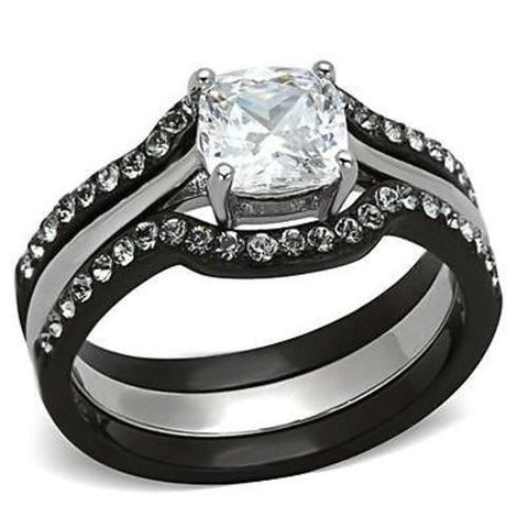 Thin Silver Line Cushion Cut Stainless Steel 3 Ring Set