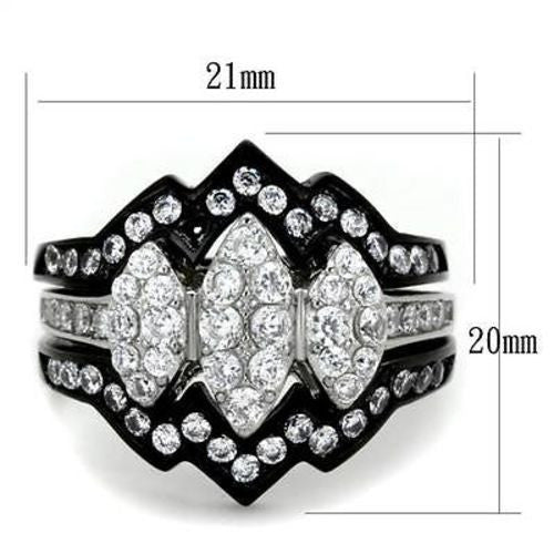 Thin Silver Line 3 Marquise Cluster Stainless Steel 3 Ring Set