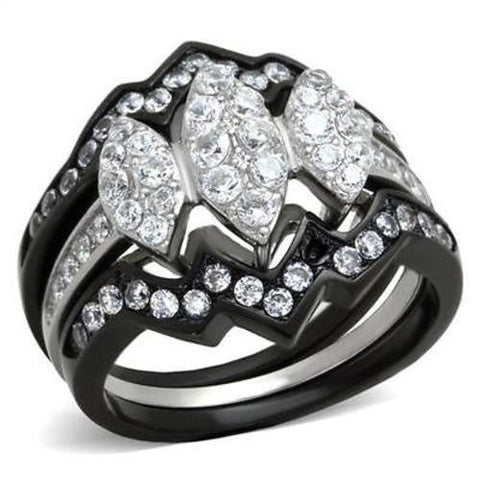 Thin Silver Line 3 Marquise Cluster Stainless Steel 3 Ring Set