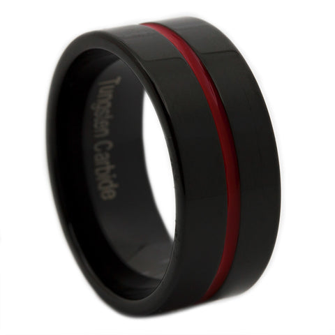 Thin Red Line Tungsten Ring 9MM Flat Thin Profile