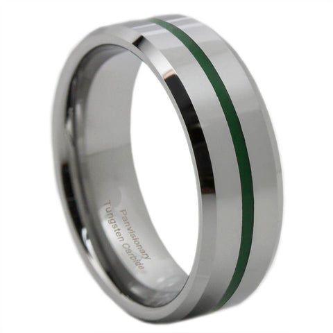 Thin Green Line 8mm Green Epoxy Tungsten Carbide Ring