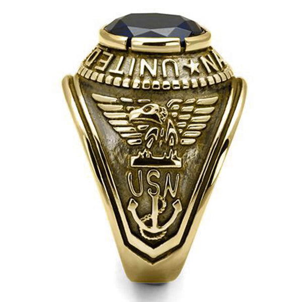 Navy Mens United States Military Ring Dark Blue Stone Gold Stainless Steel