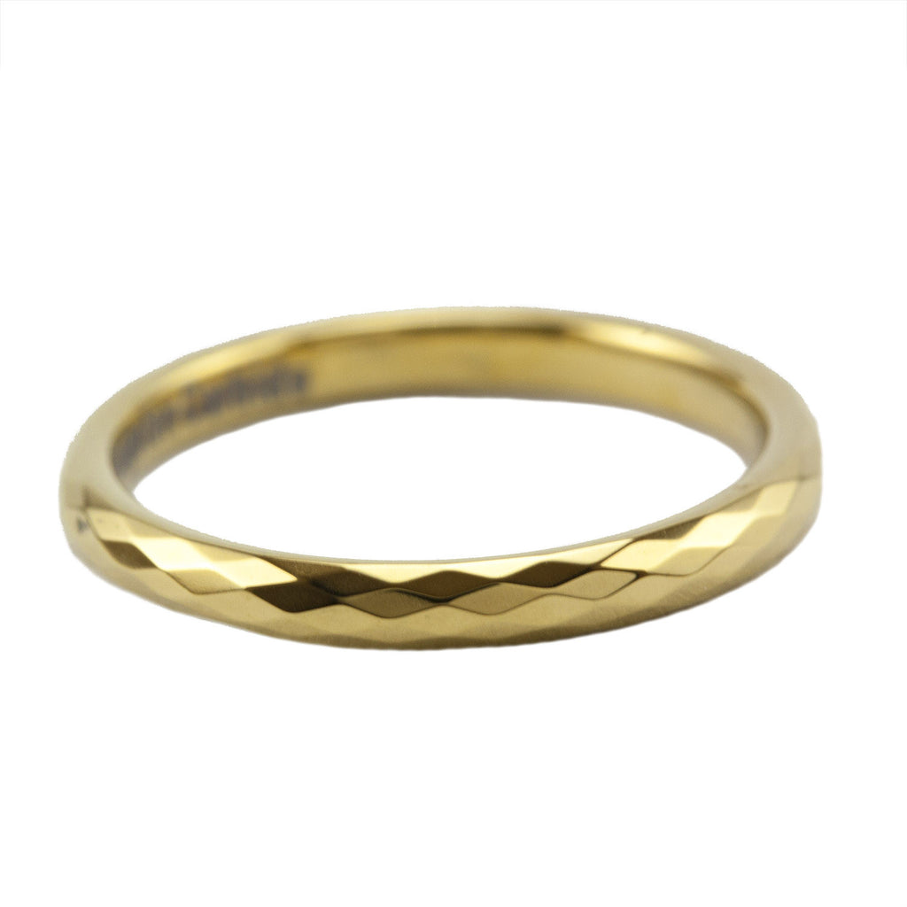 Gold faceted stackable tungsten ring