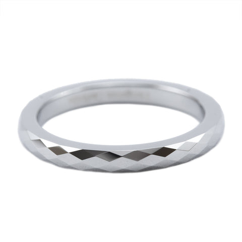 Silver faceted tungsten stackable ring