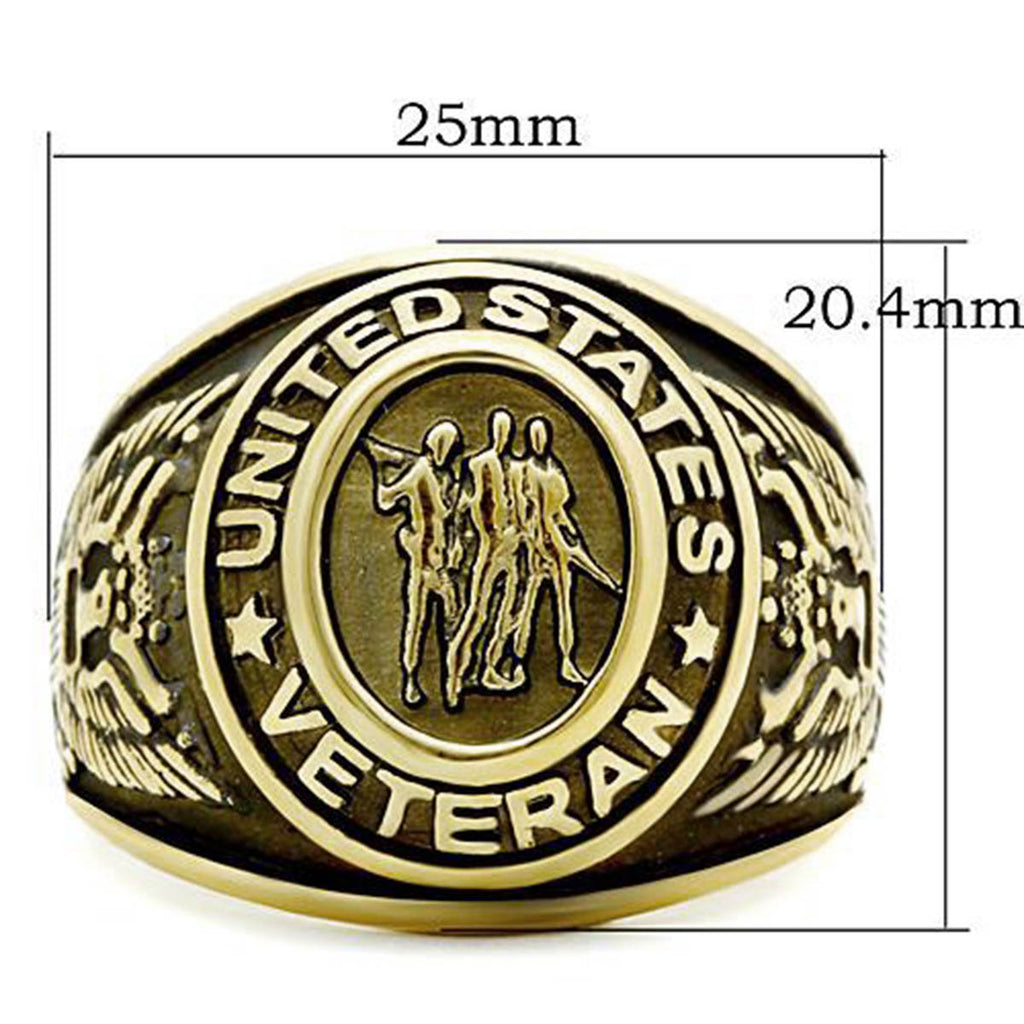 Veterans Mens Ring United States Military Gold IP Stainless