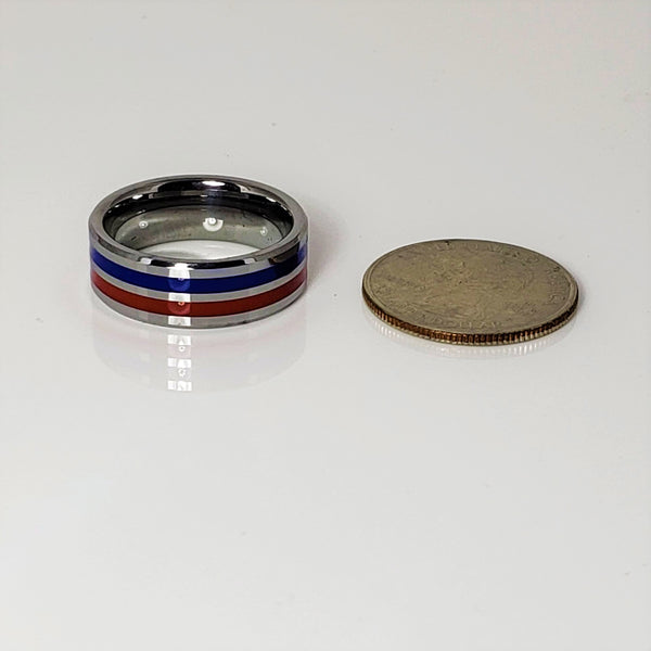 8mm or 6mmThin Red & Blue Line Ring for First Responders Tungsten Carbide