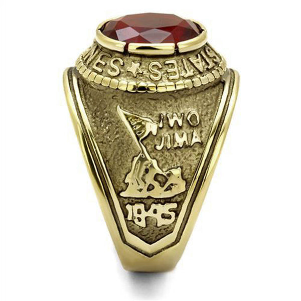 Marines Mens United States Military Ring Red Stone Gold Stainless Steel