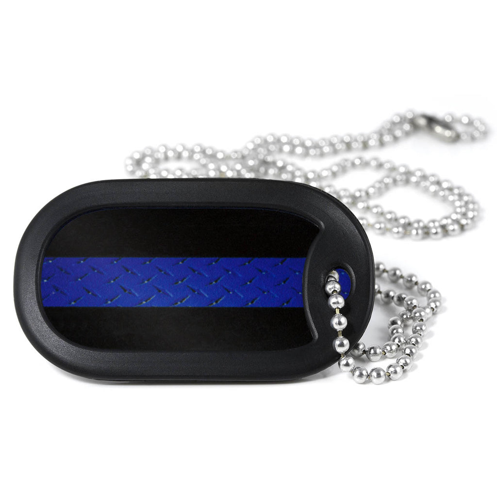 Thin Blue Line Metal Dog Tag Necklace