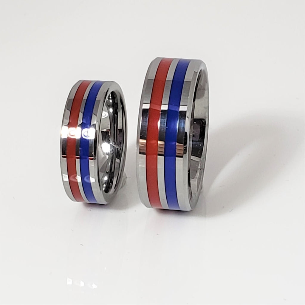 8mm or 6mmThin Red & Blue Line Ring for First Responders Tungsten Carbide