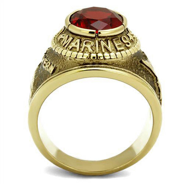 Marines Mens United States Military Ring Red Stone Gold Stainless Steel