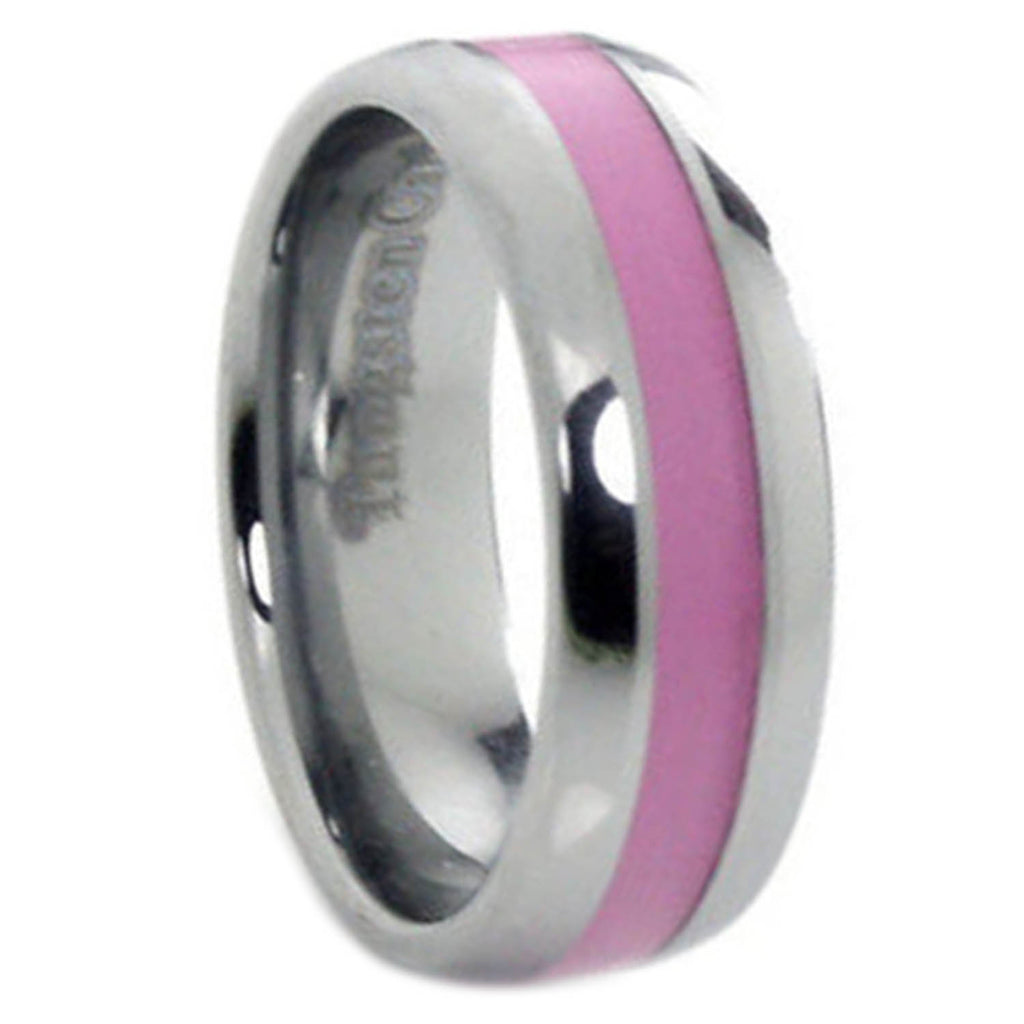 8mm Tungsten Carbide Ring Pink Inlay Breast Cancer Awareness