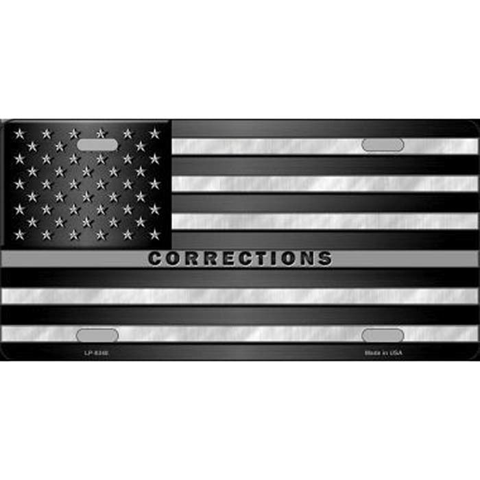 Thin Silver Line Corrections US Flag Metal License Plate