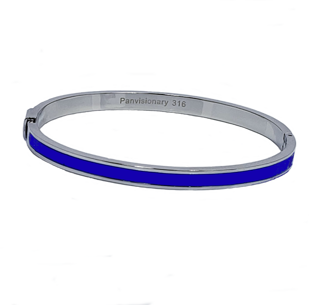 Thin Blue Line Stainless Steel Bangle with Blue Epoxy Stripe