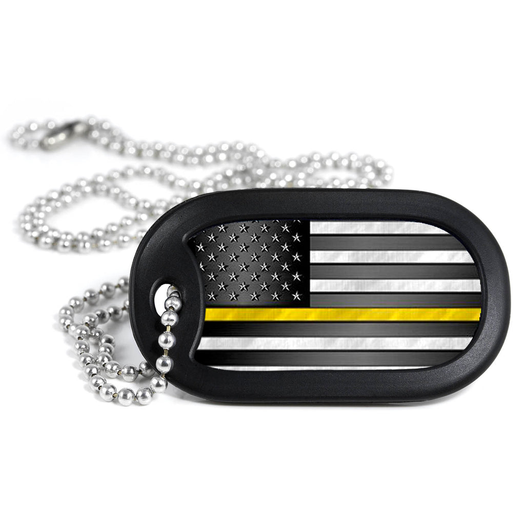 Thin Gold Line American Flag Metal Dog Tag Necklace