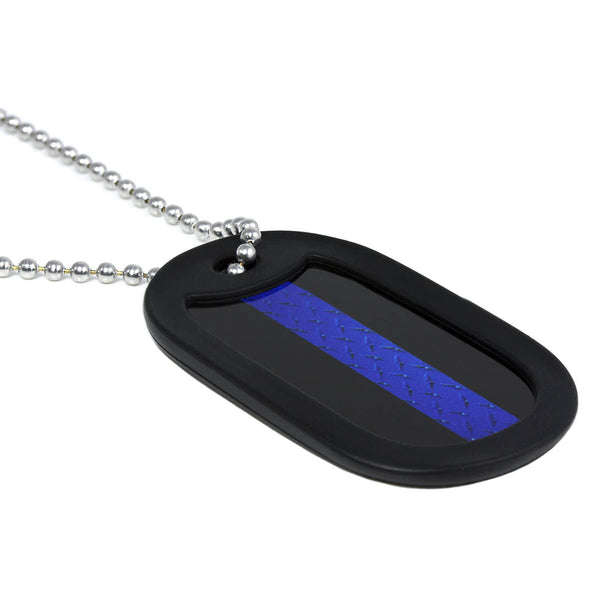 Thin Blue Line Metal Dog Tag Necklace