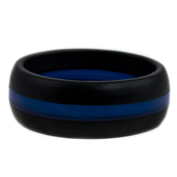 Thin Blue Line Silicone Band Ring 8mm