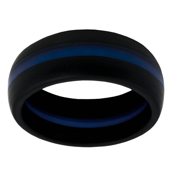 Thin Blue Line Silicone Band Ring 8mm