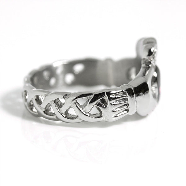 Thin Red Line Stainless Steel Claddagh Ring Side View