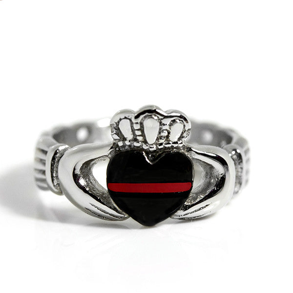 Thin Red Line Stainless Steel Claddagh Ring Front View