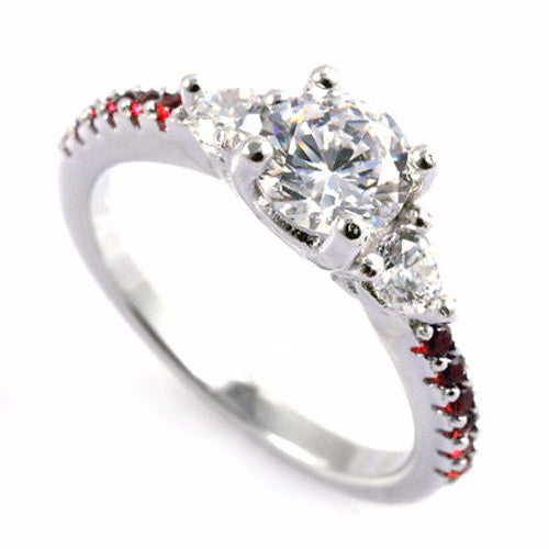 Thin Red Line Round CZ Engagement Ring Red Accents