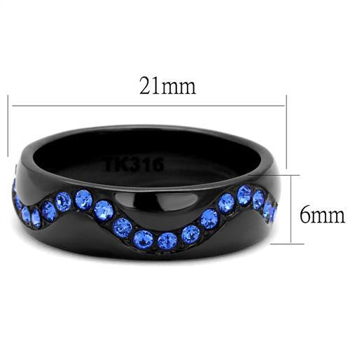 Thin Blue Line Wavy in Black Stainless Steel Crystal Stones