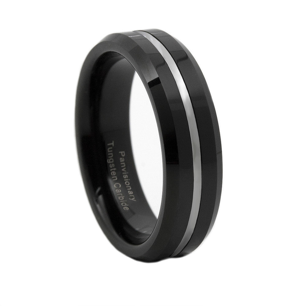 Silver ring with black line deals