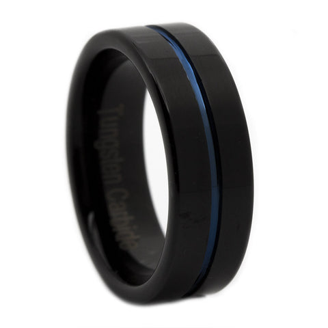 Thin Blue Line Tungsten Ring 6MM Flat Thin Profile