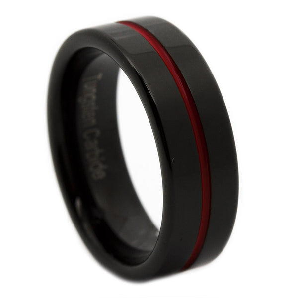 Thin Red Line Tungsten Ring 6MM Flat Thin Profile