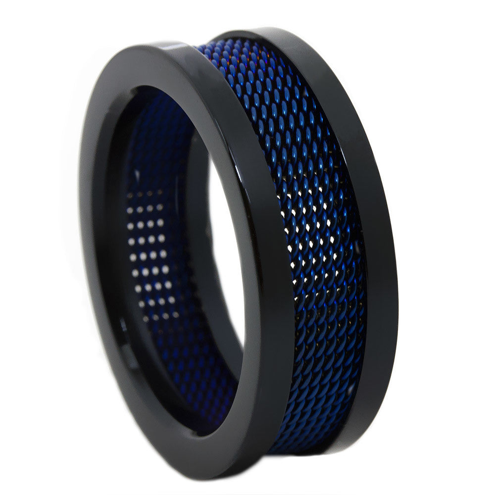 Blue Mesh Black Stainless Steel Thin Blue Line Ring