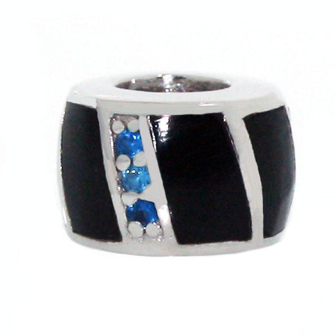 Thin Blue Line Sterling Silver Charm Onyx CZ Bead fit all popular bracelets