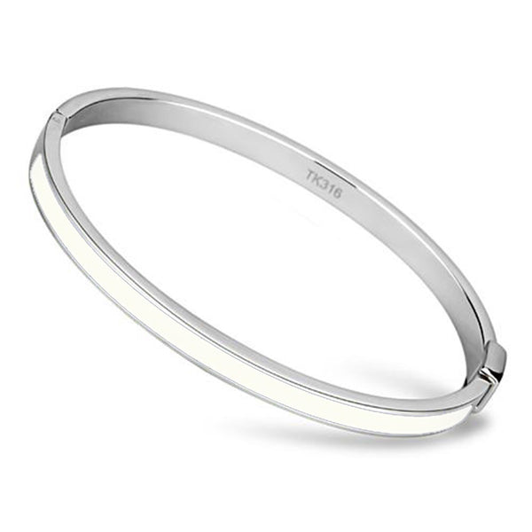 Thin White Line Stainless Steel Bangle with White Epoxy Stripe