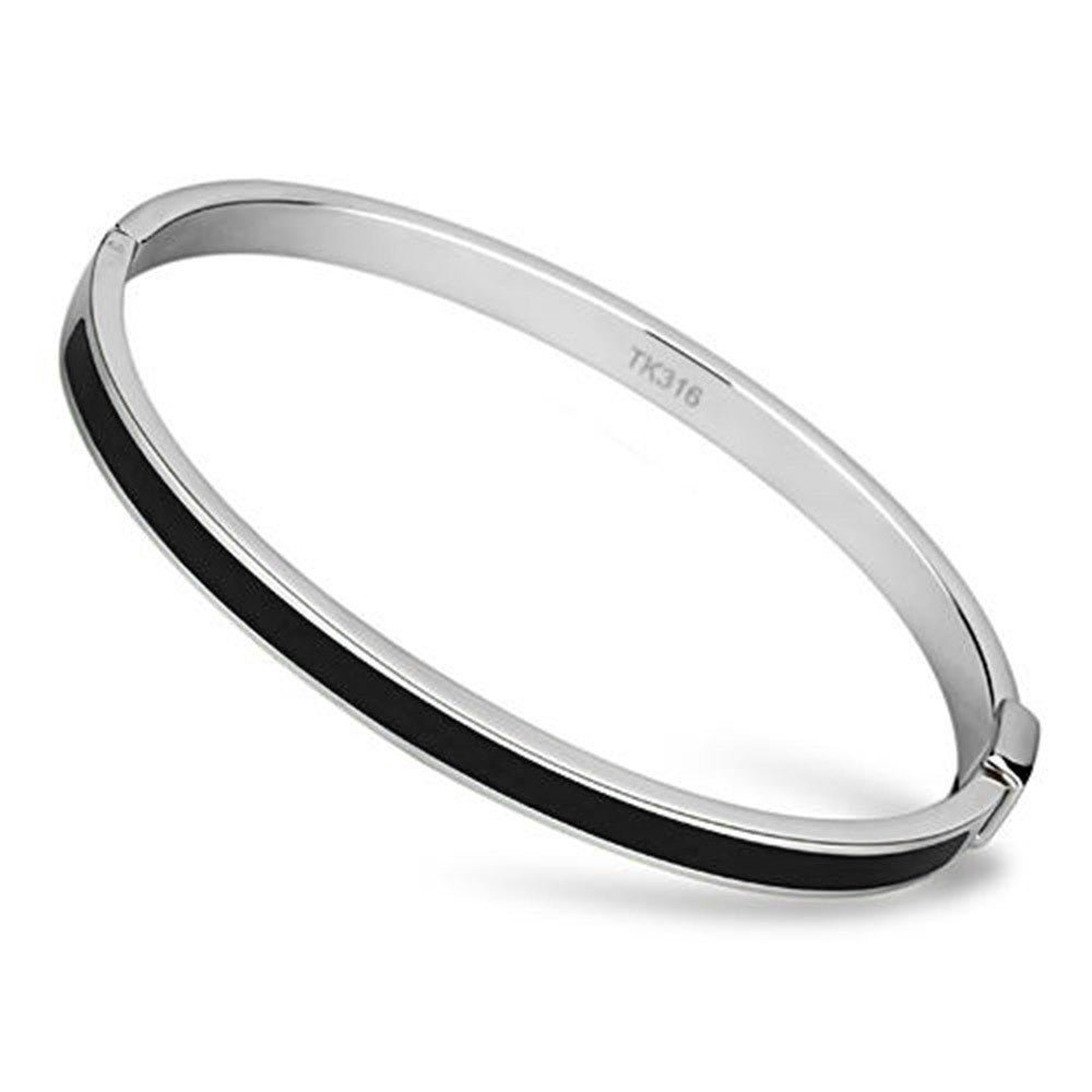Thin Black Line Stainless Steel Bangle with Black Epoxy Stripe