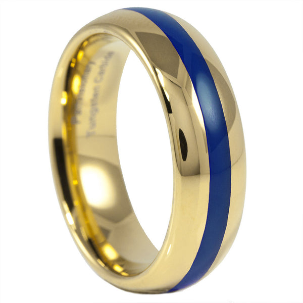 Golden Blue Tungsten Carbide Thin Blue Line Ring 6MM