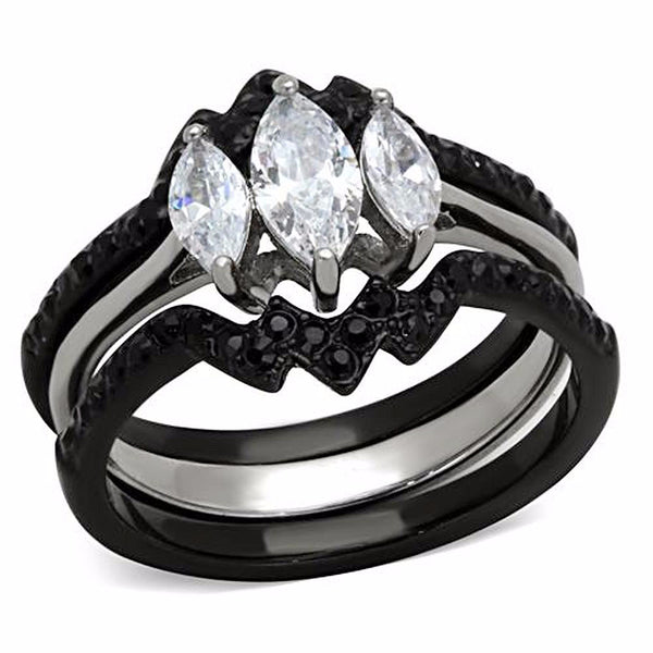Thin Silver Line Three Marquise Stainless Steel 3 Ring Set