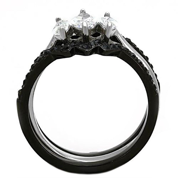 Thin Silver Line Three Marquise Stainless Steel 3 Ring Set